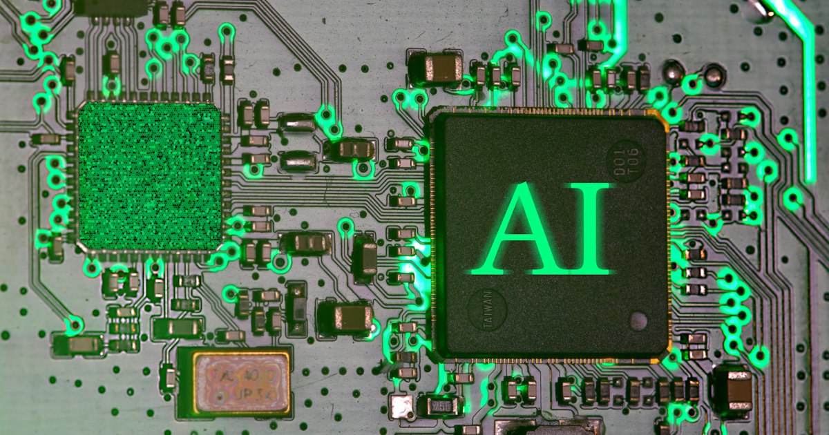 Chip con las letras AI sobre una placa de circuitos