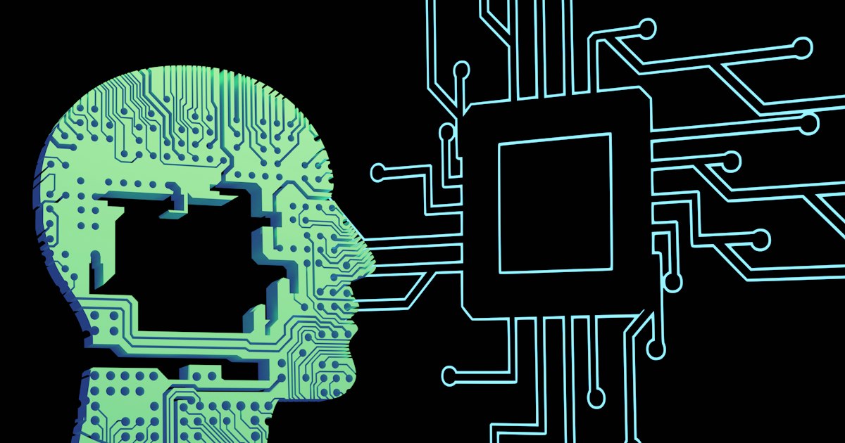 Ilustración de una cabeza formada por circuitos junto a un chip