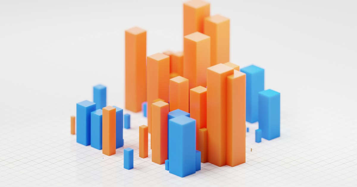 Gráfico de barras en tres dimensiones en naranja y azul