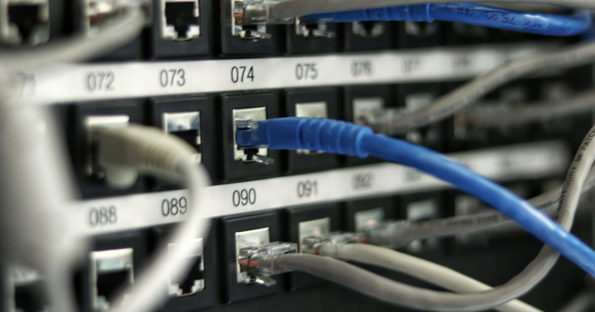 Cables de red conectados a un panel de conexiones
